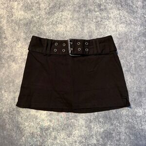 Vintage Tracy Evans Limited Black Grommet Belted Mini Skirt Y2K Goth Punk Size 1